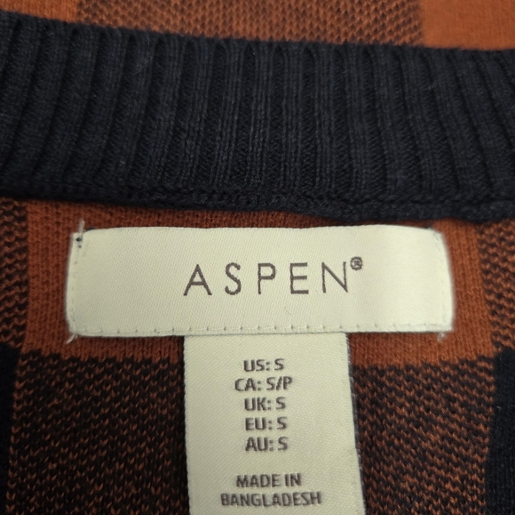 ASPEN Plaid V-Neck Cotton Cardigan Sweater -Burnt Orange and Navy. Size Small - Picture 6 of 10